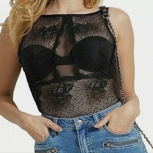 Guess black snap closure sheer bodysuit